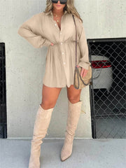 Women's Long Sleeve Jumpsuit With Button Fashion Shirt Dress - ProTrendyz