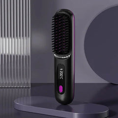 2 In 1 Straight Hair Comb Wireless Hair Straightener Brush Hair Fast Heating Portable Hot Curler USB Charging - ProTrendyz