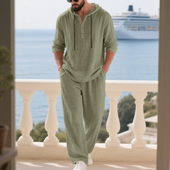 Men's Casual Home Wear Set Long Sleeve Pants With Hood