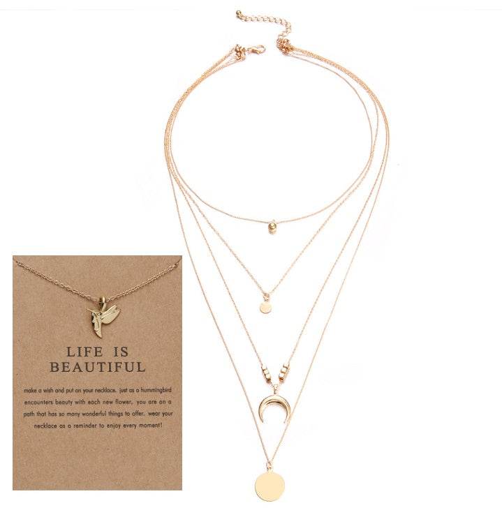 Multi-layer Moon Pendant Necklaces for Women Bohemian Wafer Elegant Necklace - ProTrendyz