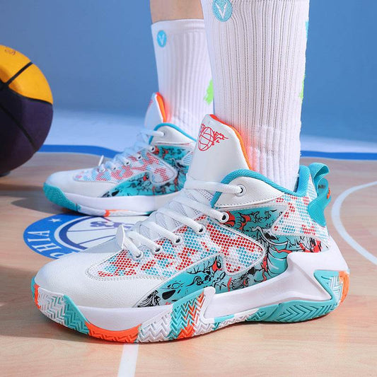 New Basketball Shoe Graffiti Rubber Breathable High Top Comfortable Men - ProTrendyz