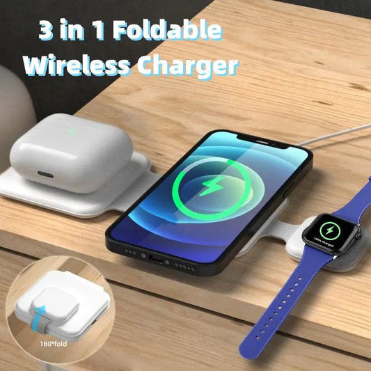 3 In 1 Magnetic Foldable Wireless Charger Charging Station Multi-device Folding Cell Phone Wireless Charger Gadgets - ProTrendyz