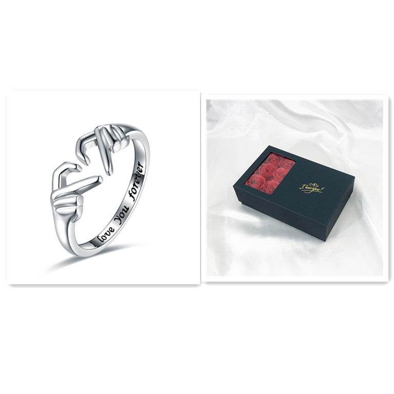 Romantic Heart Hand Hug Fashion Ring For Women Couple Jewelry Silver Color Punk Gesture Wedding Men Finger Accessories Gifts - ProTrendyz