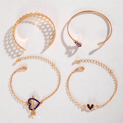 4pcs Blue Flower Love Butterfly Bracelet Set With Rhinestones Design Valentines Day - ProTrendyz