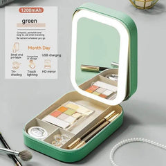 Makeup Storage Box With LED Light Mirror Portable Travel Makeup Cosmetics Storage Box Touch Light Storage Organizer - ProTrendyz