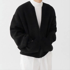 Men Zip Up Knitted Cardigan Lined Funnel Neck Jumper Sweater Pockets Coat All Seasons Comfortable Soft Long Sleeve