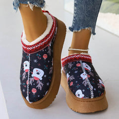 Women's Cartoon Christmas Print Ankle Boots Casual Slip On Plush Lined Home Shoes Comfortable Winter Short Boots - ProTrendyz