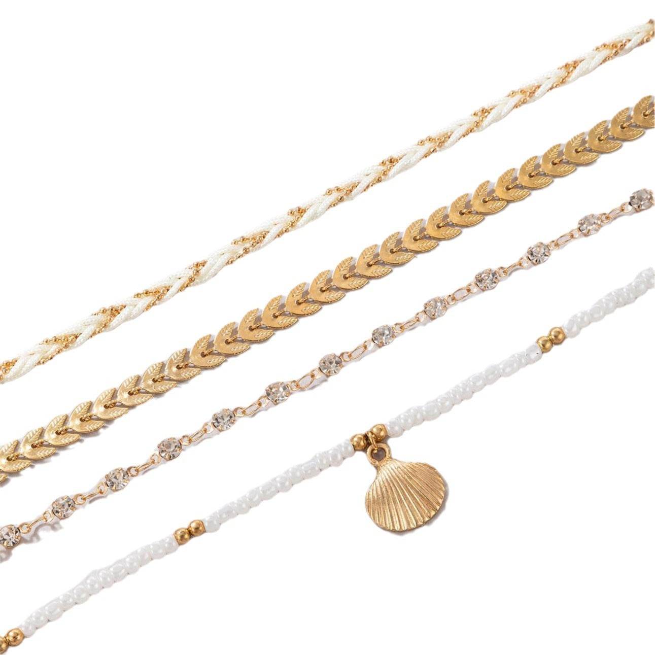 4pcs Set Bohemian Woven Rope Foot Chain For Men And Women Geometric Alloy Black Beads Dropping Oil Anklet Set Summer Fashion Jewelry - ProTrendyz