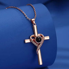 Languages I Love You Projection Necklace Pendant Love Cross Pendant Necklace Memorial Jewelry For Women - ProTrendyz