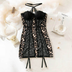 Sexy Leopard Lace Tube Top Dress Ins Fashion Corset A-line Short Dresses For Women Clothing - ProTrendyz