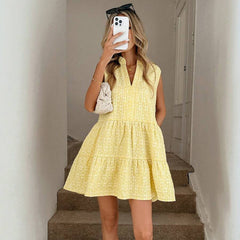 Womens Summer Sleeveless Patchwork V-Neck Pullover Dress For Europe And America