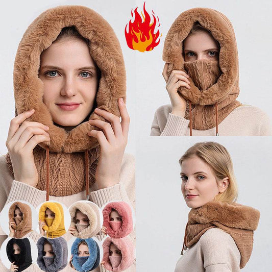 Winter Thick Plush Hat With Scarf Windproof Warm Knit Hats Hooded For Women - ProTrendyz