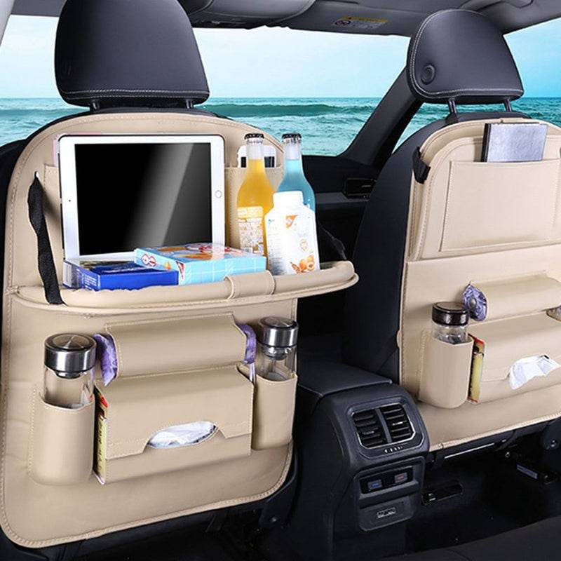 Universal Multifunctional Car Seat Bag with Foldable Table PU Leather Multi-pocket - ProTrendyz