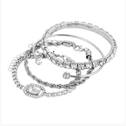Fashion Jewelry 4 Pcs Crystal Bracelet Set Bohemian Design For Women Vintage Luxury Twisted Cuff Chains Armband Jewelry Accessories - ProTrendyz