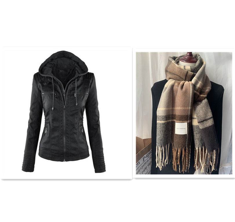 Fashion Detachable Hooded Jacket With Pockets Casual Solid Color Zipper Long Sleeve Leather Coat Autumn Winter Women's Clothing - ProTrendyz