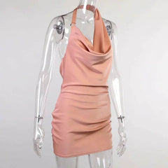 Satin Party Dress V Neck Backless Mini Sleeveless Summer Party Dress - ProTrendyz