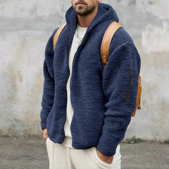 Plush Hooded Jacket Men's Autumn And Winter Fleece Double-sided Wear Warm Coat With Zipper Loose Casual Jacket Outdoor Clothing - ProTrendyz