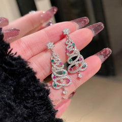 New Full Inlaid Colorful Zircon Christmas Tree Tassel Earrings Women's Fashion Personality Earrings Party Jewelry Christmas Gift - ProTrendyz