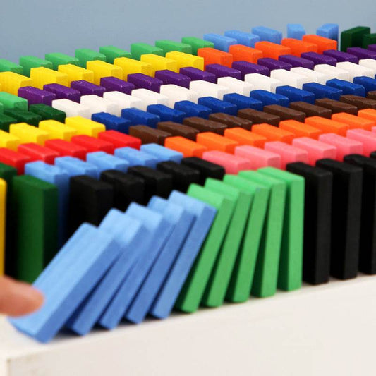 Wooden Domino Blocks Building Toy Kits Color Sort Rainbow Dominoes Games Educational Wood Block Toys For Children Kids Gifts - ProTrendyz