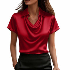 Fashionable Solid-Color Casual Lapel Collar Button-Down Short-Sleeve Shirt