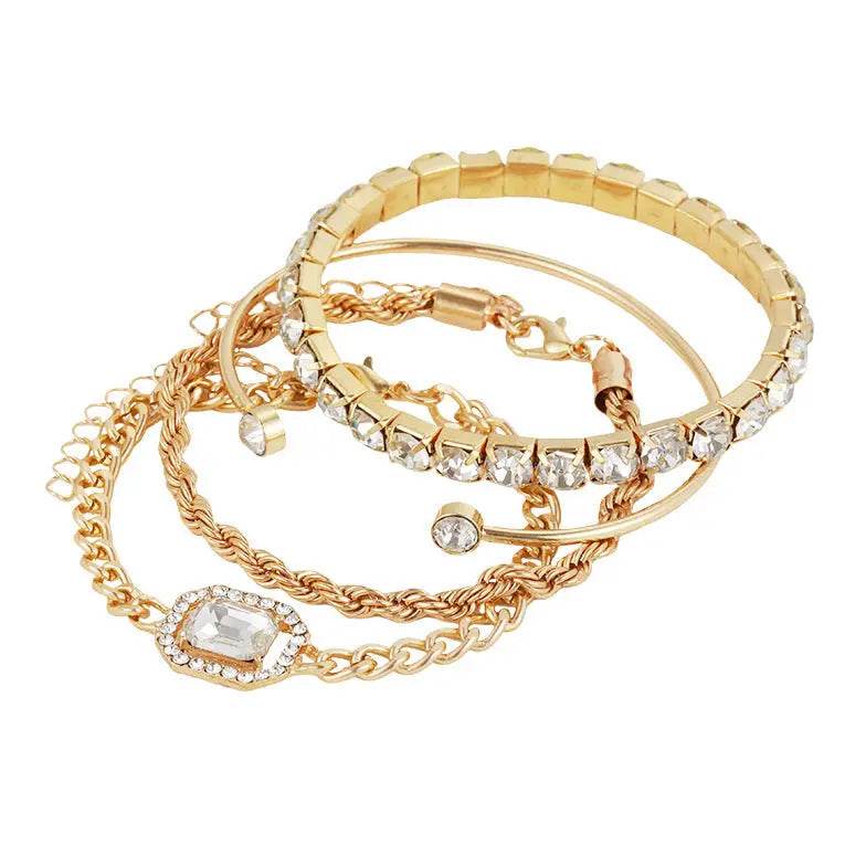 Fashion Jewelry 4 Pcs Crystal Bracelet Set Bohemian Design For Women Vintage Luxury Twisted Cuff Chains Armband Jewelry Accessories - ProTrendyz