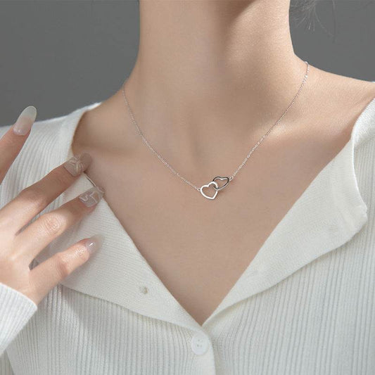 Double Heart Interlocking Titanium Steel Necklace Jewelry - ProTrendyz