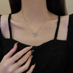 Fashion Jewelry Tainless Steel Twist Hollow Heart Pendant Necklace For Women Spicy Girls Simple Clavicle Chain Jewelry Gift - ProTrendyz