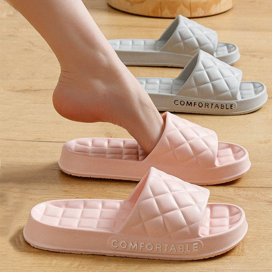 Men's Home Slippers With Plaid Design Soft-soled Silent Indoor Floor Bathing Slippers Women House Shoes Summer - ProTrendyz