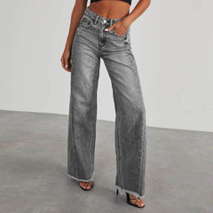 Fashion High Waist Jeans With Pockets Comfortable Slim Fit Straight Wide-leg Pants Womens Clothing - ProTrendyz