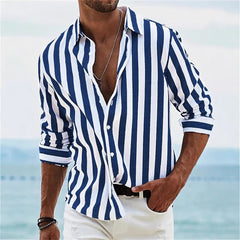 Striped Print Shirt Casual Loose Long-sleeved Shirt Men's Clothing