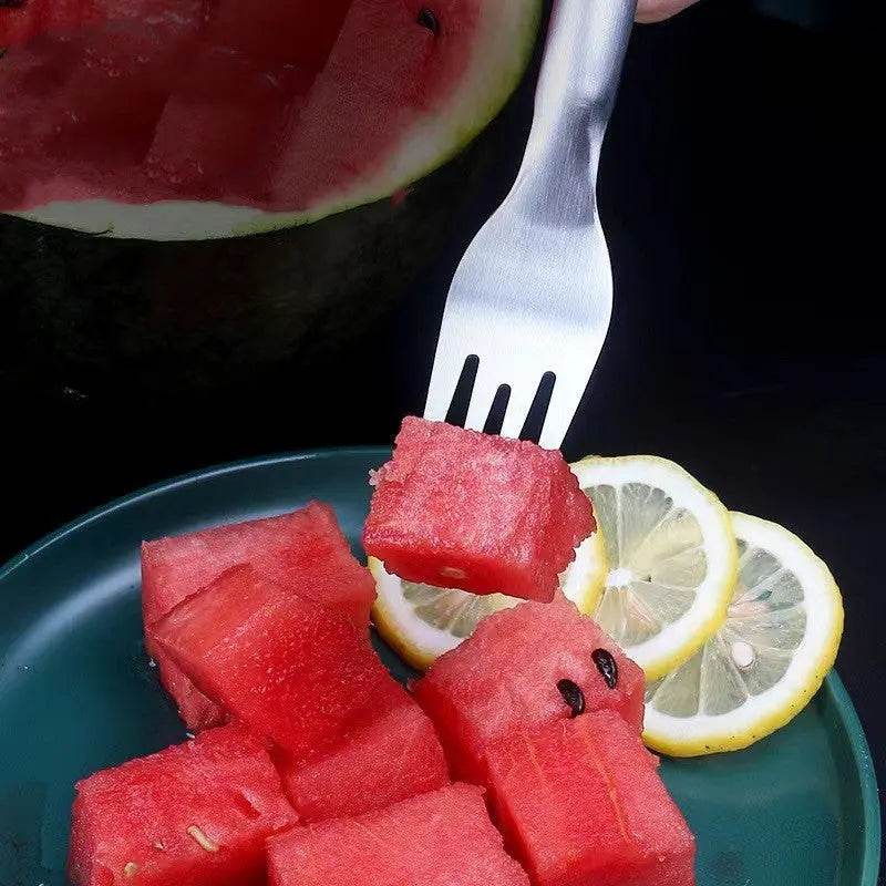 2 In 1 Watermelon Fork Slicer Multi-purpose Stainless Steel Watermelon Slicer Cutter Kitchen Fruit Cutting Fork Fruit Divider Kitchen Gadgets - ProTrendyz