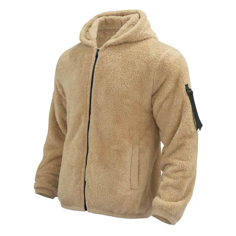 Plush Hooded Jacket Men's Autumn And Winter Fleece Double-sided Wear Warm Coat With Zipper Loose Casual Jacket Outdoor Clothing - ProTrendyz