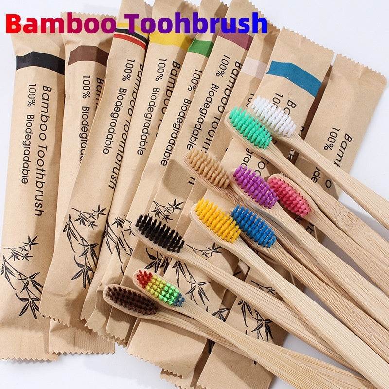10Pcs Colorful Toothbrush Natural Bamboo Tooth Brush Set Soft Bristle Charcoal Teeth Eco Bamboo Toothbrushes Dental Oral Care - ProTrendyz