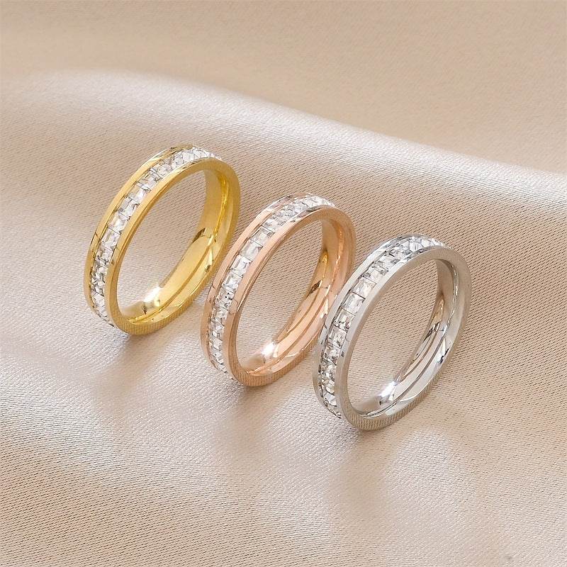 INS Rings Titanium Steel Couple Single And Double Row Diamond Ring - ProTrendyz