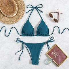 Pure Color Tied Halter Bikini Swimsuit - ProTrendyz