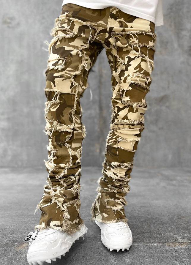 Men Trousers Individual Patched Pants Long Tight Fit Stacked Jeans For Mens Clothing - ProTrendyz
