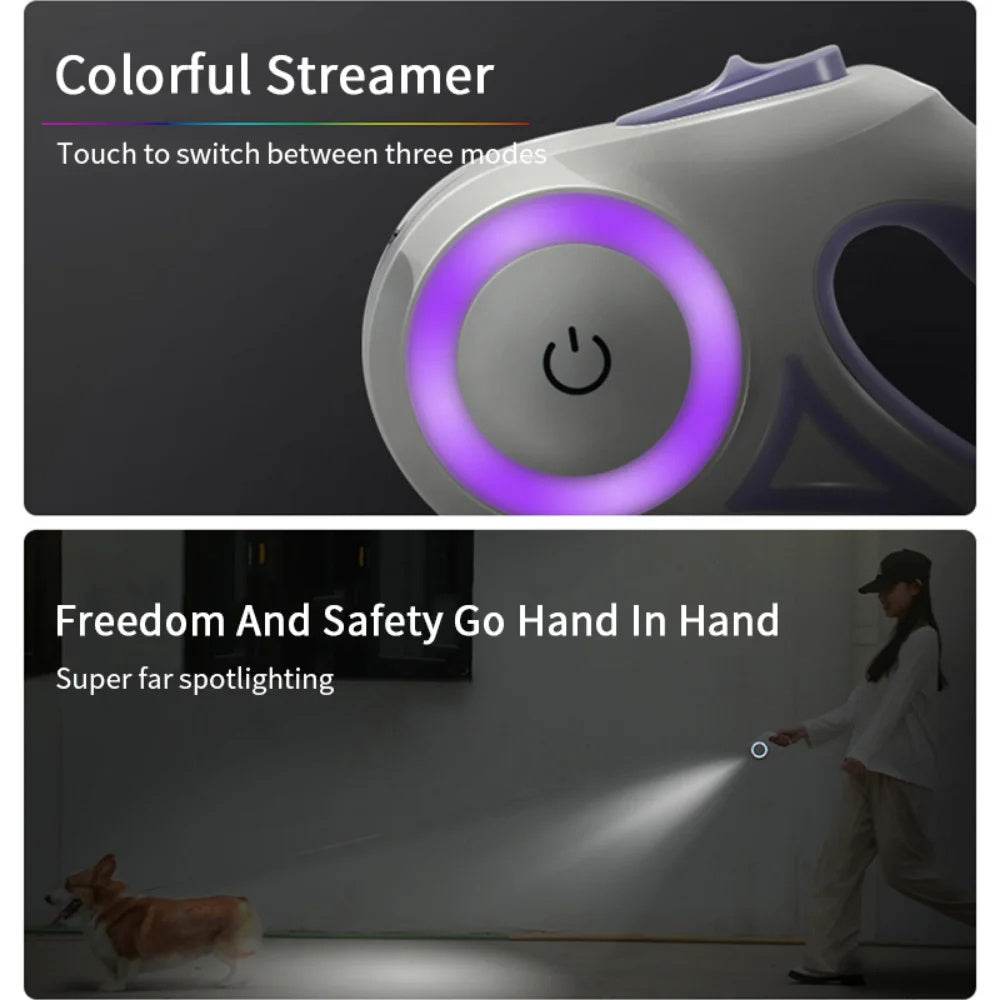 3 And 5M Dog Leash Light Retractable Pet Leads Traction Rope Belt Durable Large Dog Walk Run Leash Lead Automatic Cat Lead Extension - ProTrendyz