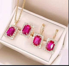The Crystal Set Necklace Earring Ring Three-piece Set - ProTrendyz