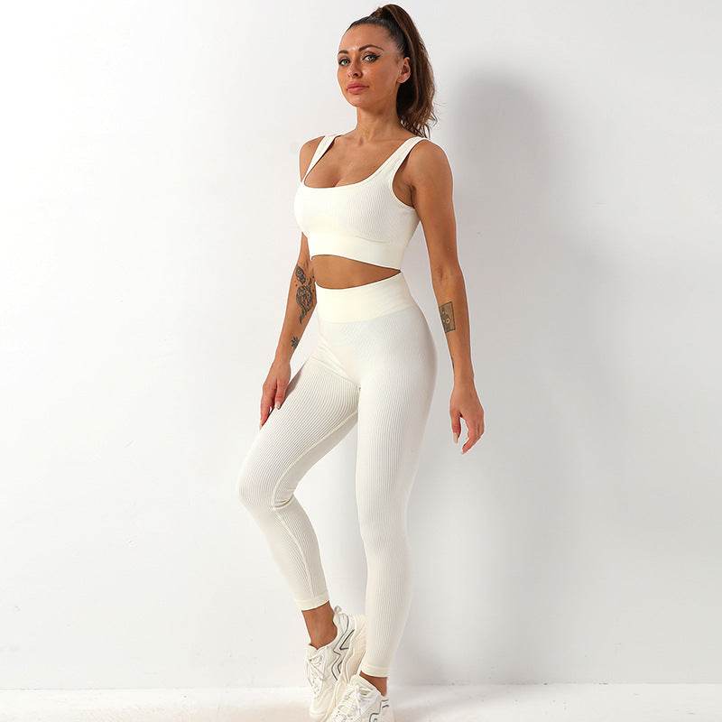 2pcs Thread Yoga Suit Seamless Bra And Butt Lifting High Waist Leggings Set For Women Sports Fitness Yoga Pants Sportswear Outfits Clothing - ProTrendyz
