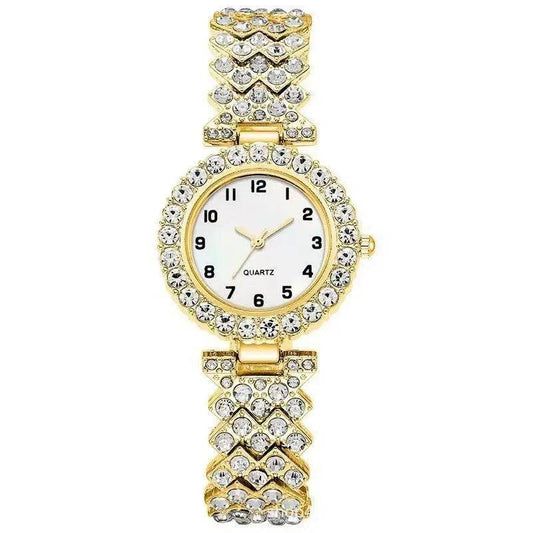 Fashion Jewelry 2pcs Luxury Fashion Women Watch Set Silver Strap Ladies Quartz Wristwatch Alloy Bracelet For Ladies Jewelry Set Clock Gift - ProTrendyz