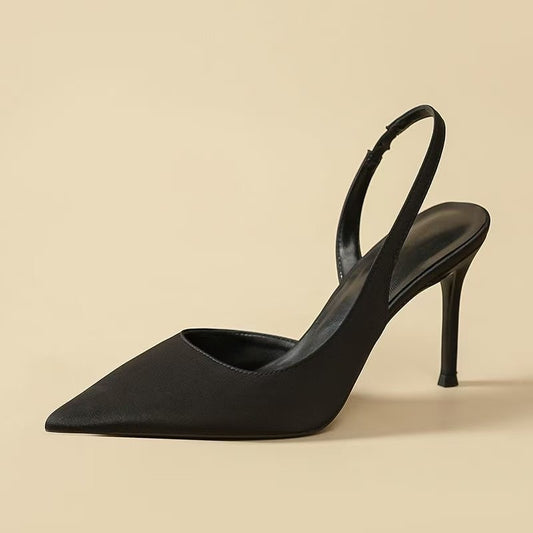 Minimalist Satin Pointed Toe Slingback High Heels