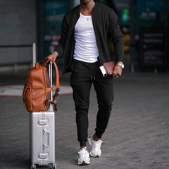 Men's Jacket Suit Zip-up Long-sleeved Top And Drawstring Sweatpants Casual Outdoor Sports Set