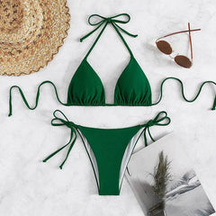 Pure Color Tied Halter Bikini Swimsuit - ProTrendyz