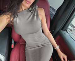 One-shoulder Ribbon Long Dress Ins Fashion Slim Sleeveless Dresses For Evening Party Club Clothing Women