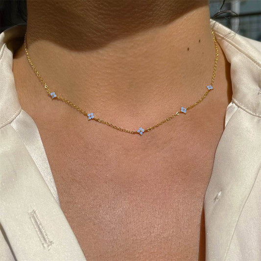 Ins Style Fashion Blue Flower Necklace Vacation Beach Travel Spring Summer Jewelry - ProTrendyz