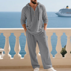 Men's Casual Home Wear Set Long Sleeve Pants With Hood