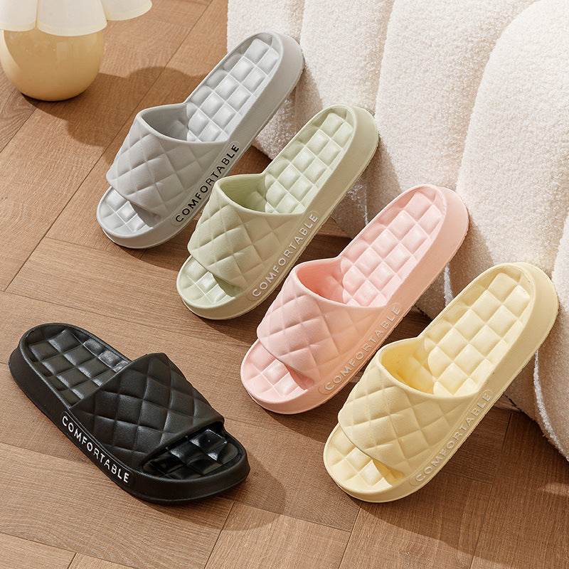 Men's Home Slippers With Plaid Design Soft-soled Silent Indoor Floor Bathing Slippers Women House Shoes Summer - ProTrendyz