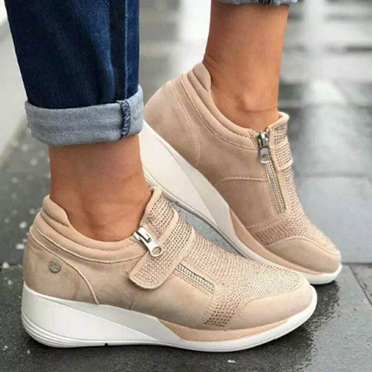 Canvas Shoes Lovely Round Head Thick Bottom Rhinestone Velcro Single Shoes Mary Jane Women's Style - ProTrendyz