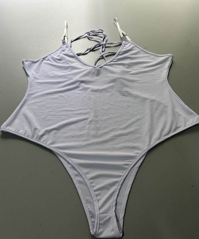 Summer Bikini Backless String Large Size Sexy Solid Color Triangle One-piece Swimsuit Womens Clothing - ProTrendyz
