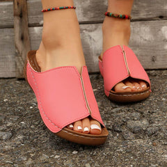 Fashion Solid Wedges Sandals Summer Casual Peep-toe Slippers Outdoor Thick Sole Heightening Slides Shoes Women - ProTrendyz
